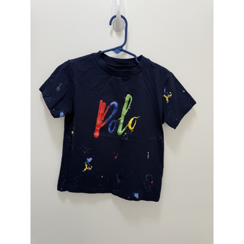 Polo Ralph Lauren Navy Paint Splatter Logo T-Shirt – Boys Size 4 (110)